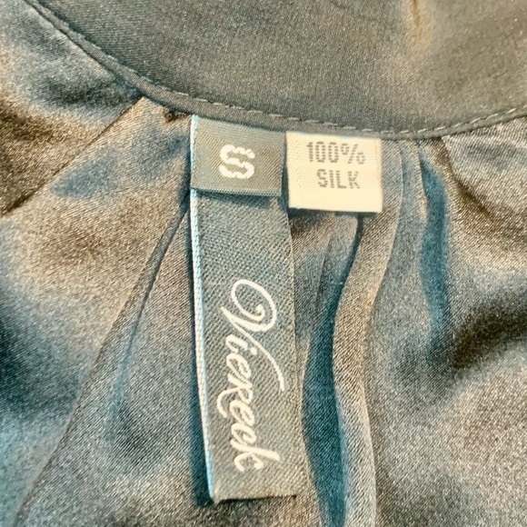 100% Silk Mini Dress Small Viereck Black Flowy V-Neck Tie Belt Short Sleeves - Picture 12 of 16